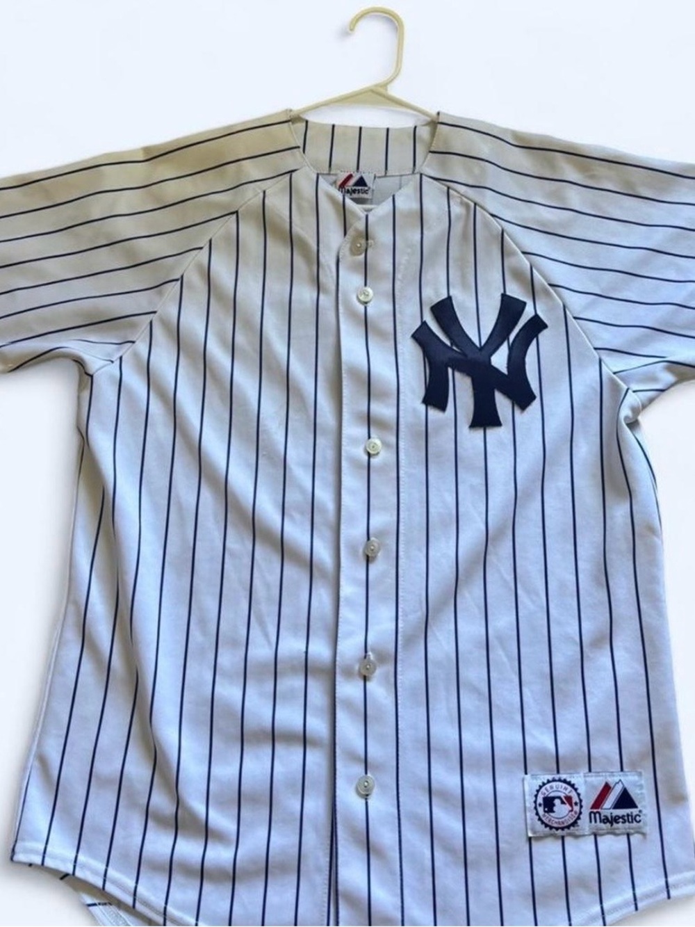 Majestic White Pinstripe New York Yankees Button-Up Jersey